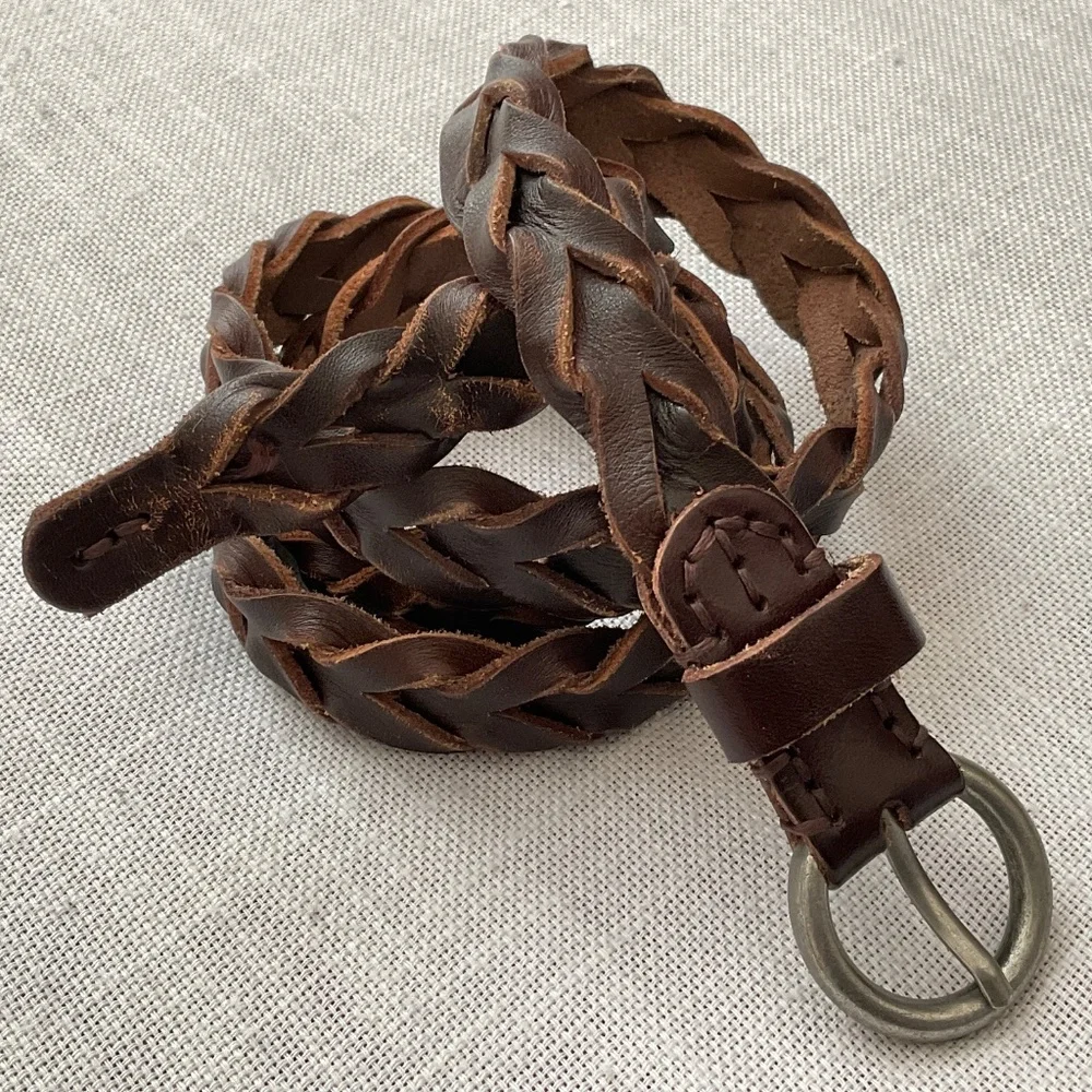 NEW Brown Braided Leather Adjustable Belt Size M/L NWOT